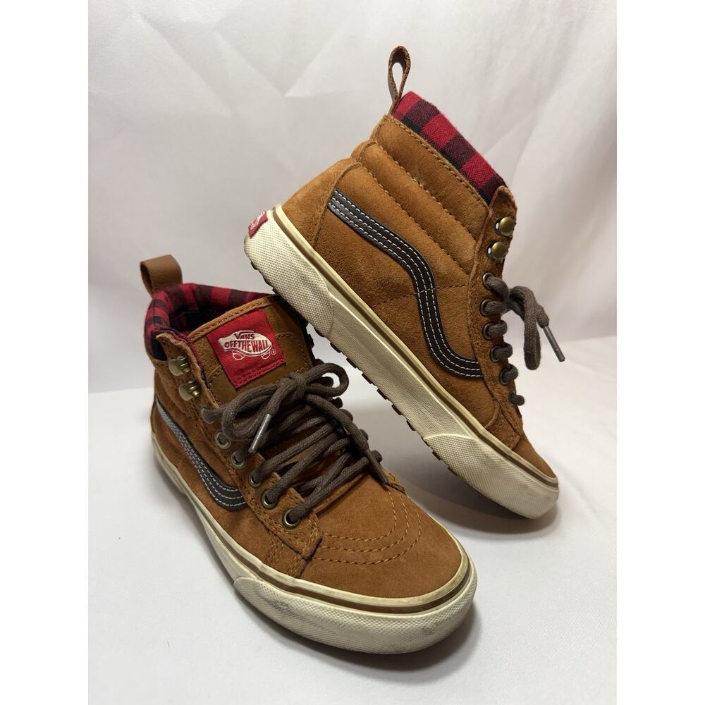 Vans Tan High-Top Sneakers Red Plaid Scotchguard Lumberjack Mens 4/ Womens 5.5